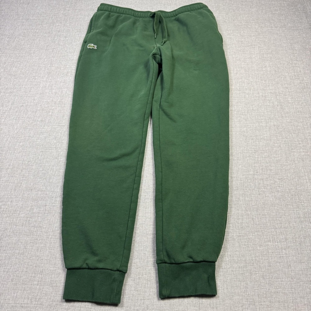 Lacoste Sweatpants Mens Large (5) Green Tapered Slim Fleece Drawstring Pockets
